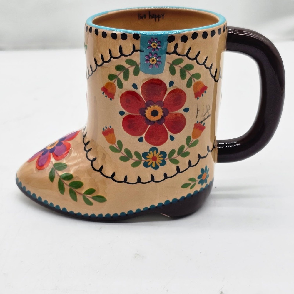 Natural Life Coffee Tea Cocoa  Mug Unisex Tan Good Floral Cowboy Boot Boho